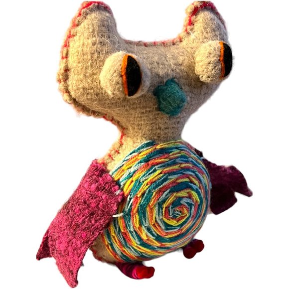 NWOT Wool Owl Folk Art Handmade, Handstitched Artisanal Decor Toy Charming Boho - Picture 2 of 11